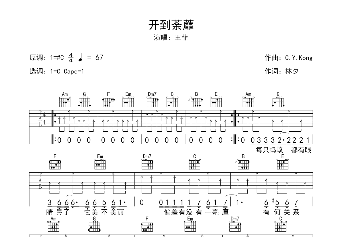 开到荼蘼吉他谱预览图