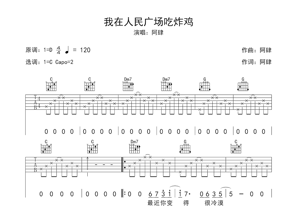 我在人民广场吃炸鸡吉他谱预览图