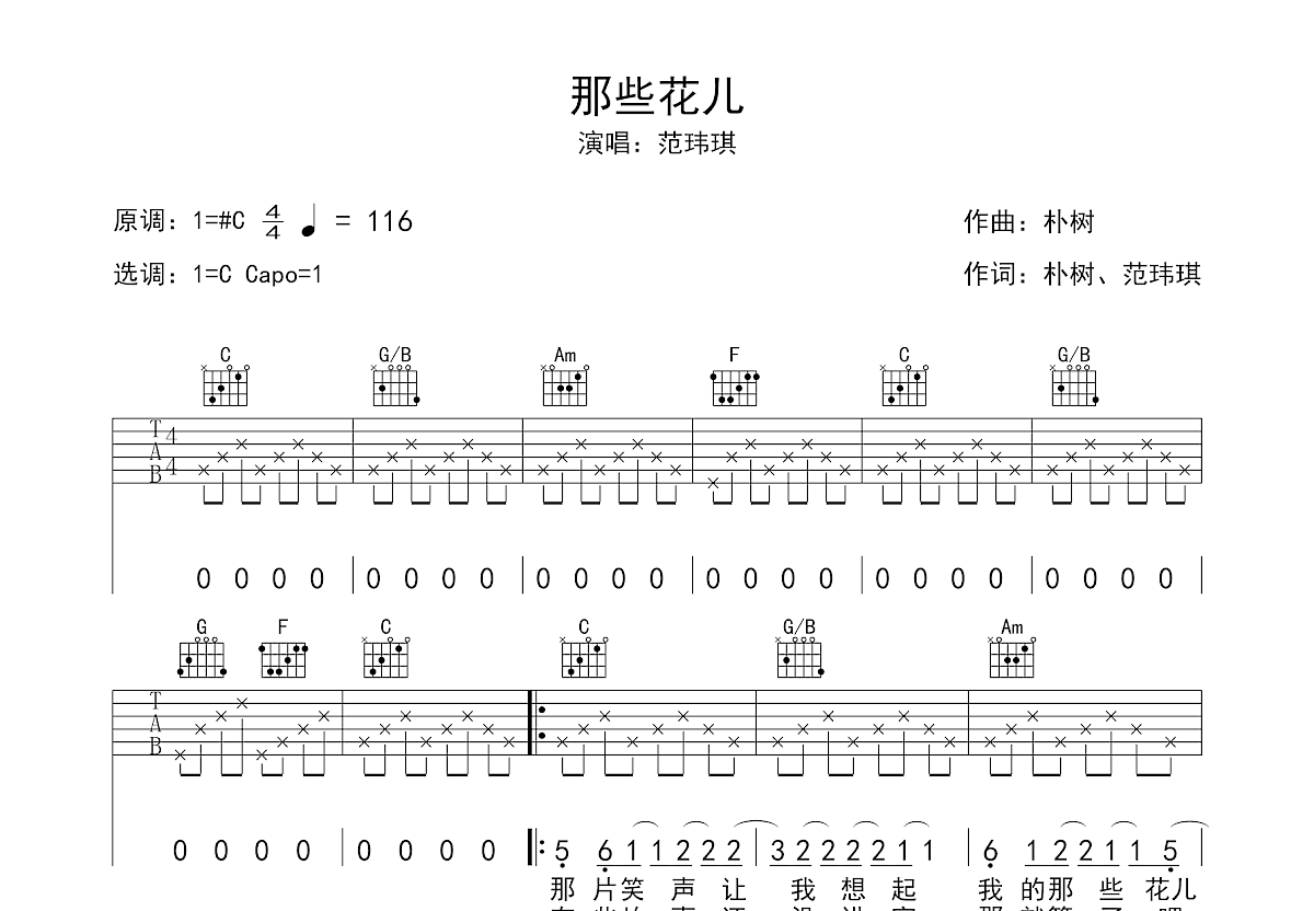 那些花儿吉他谱预览图