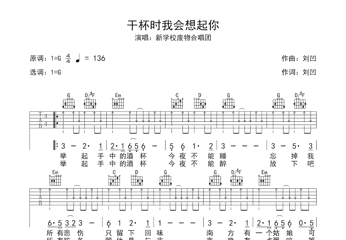 干杯时我会想起你吉他谱预览图