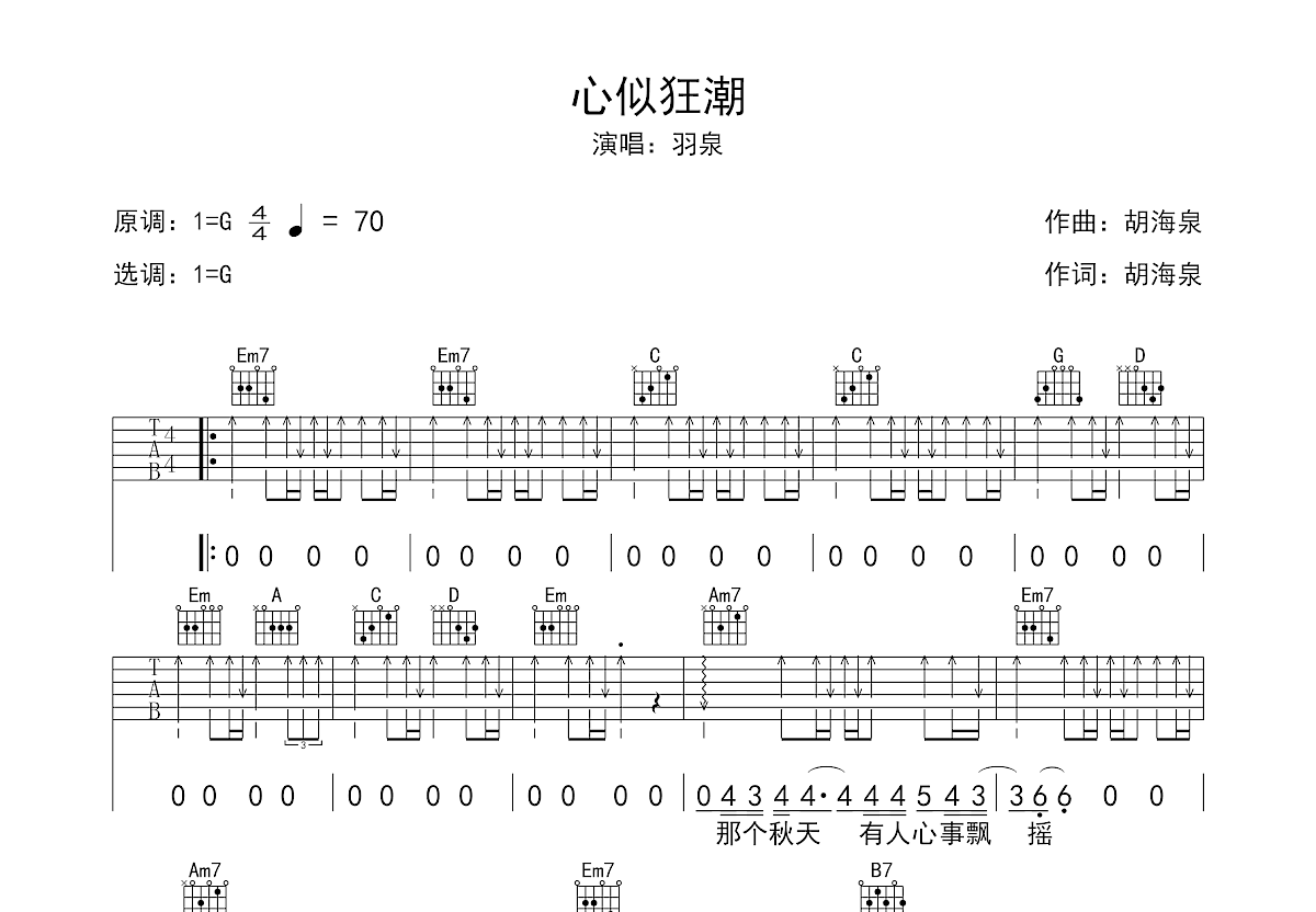 心似狂潮吉他谱预览图