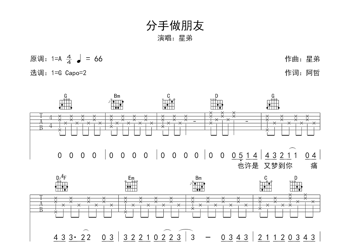 分手做朋友吉他谱预览图