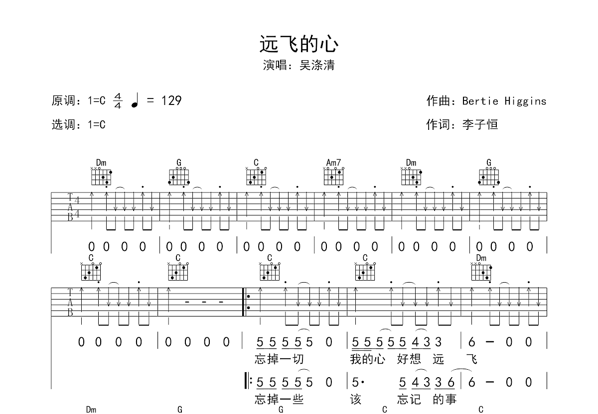 远飞的心吉他谱预览图