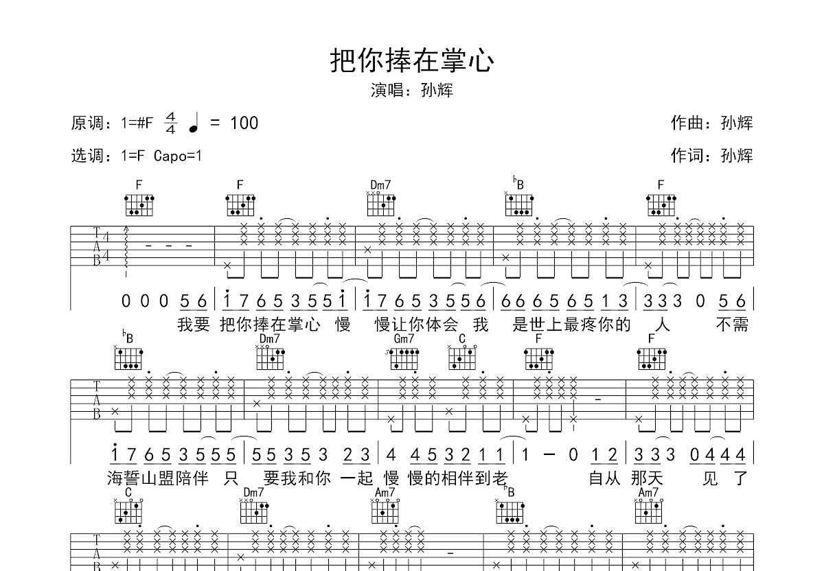 把你捧在掌心吉他谱预览图