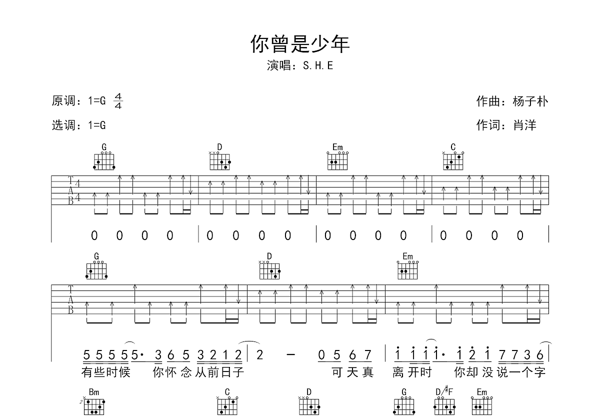 你曾是少年吉他谱预览图