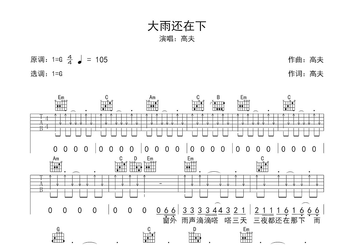 大雨还在下吉他谱预览图