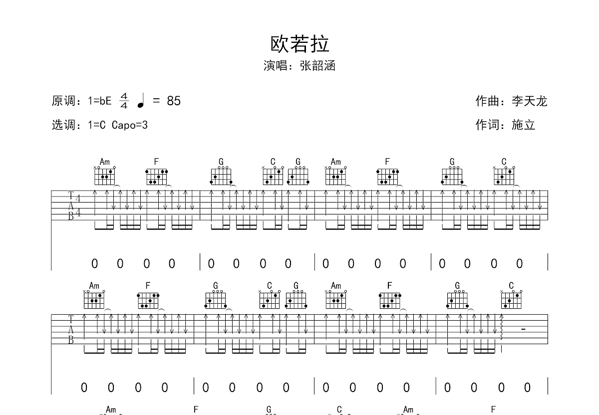 欧若拉吉他谱预览图