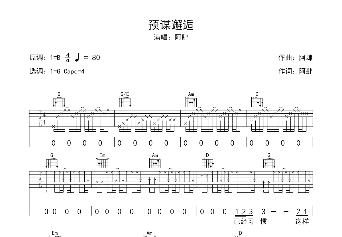 预谋邂逅吉他谱预览图