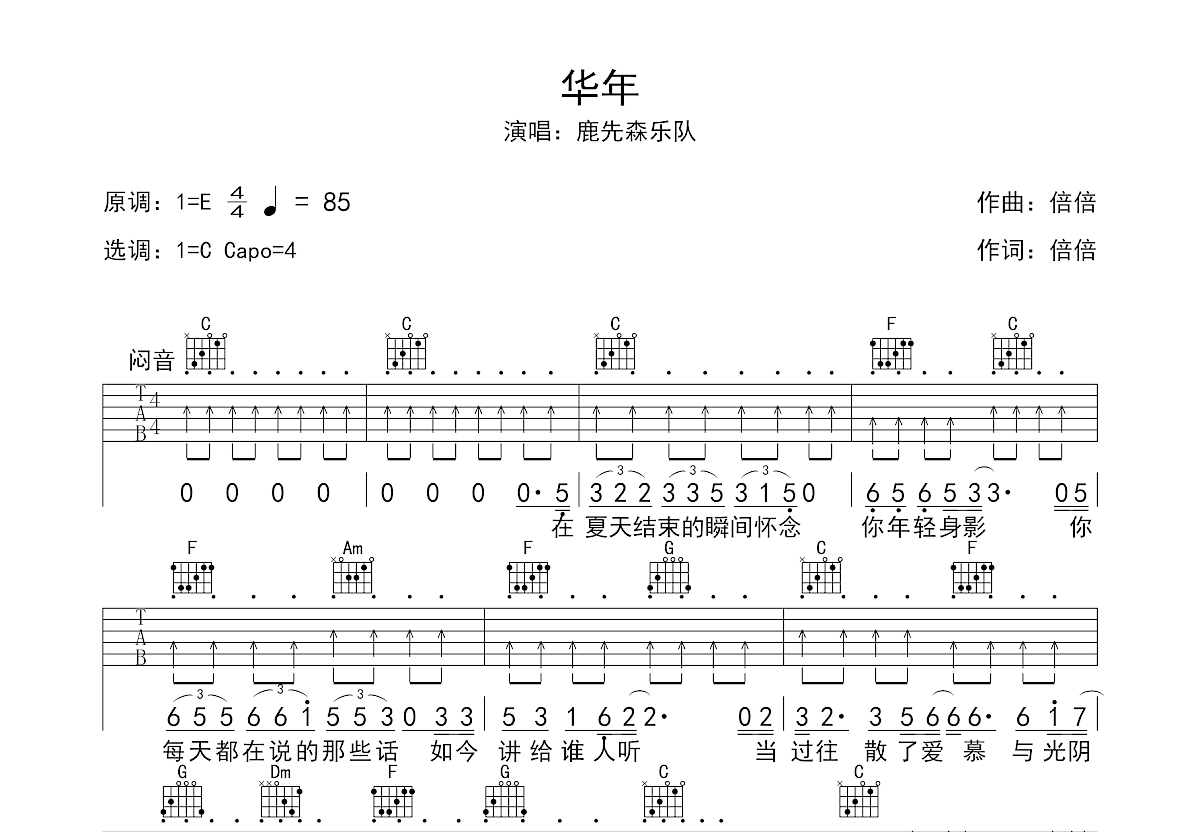 华年吉他谱预览图