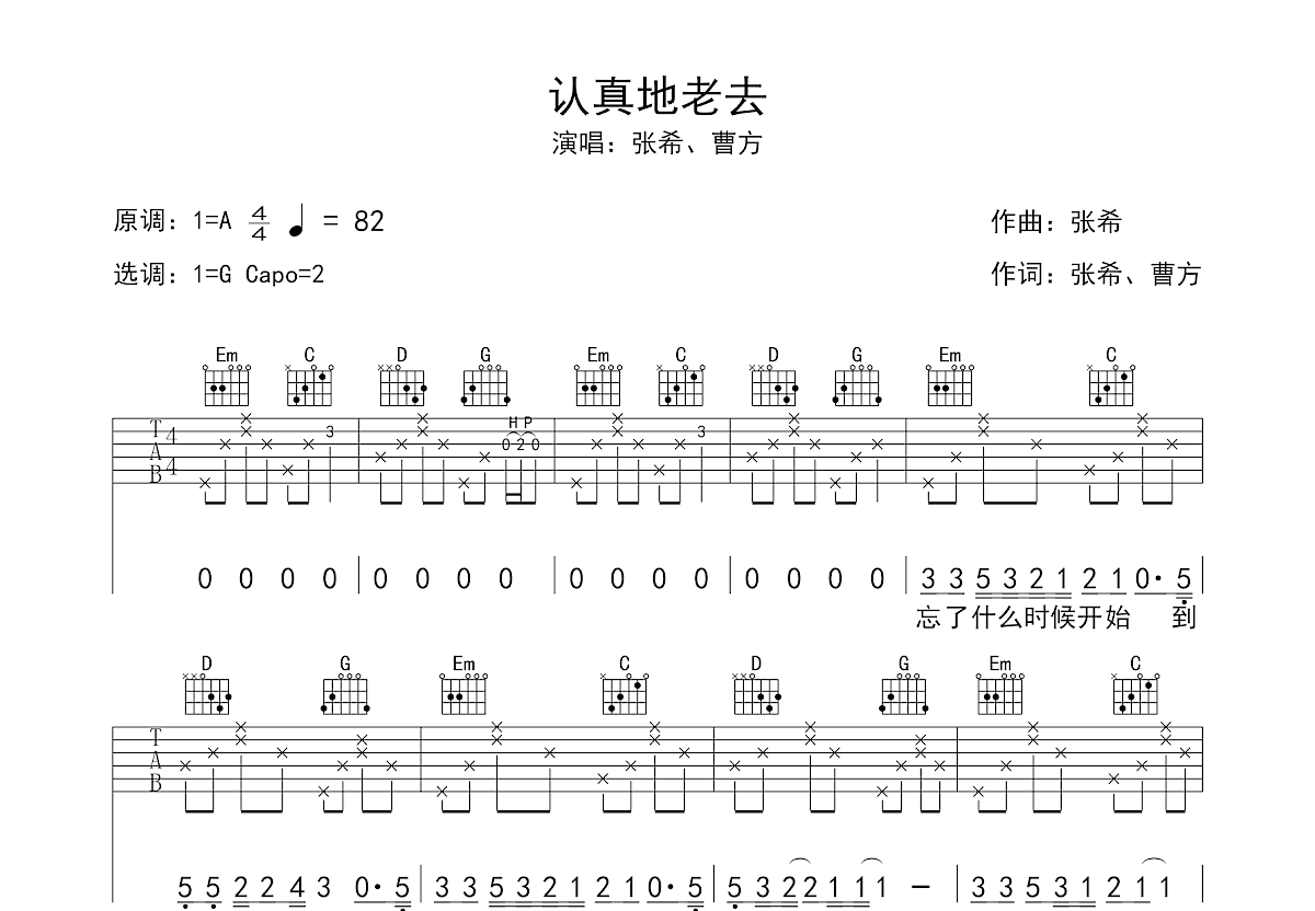 认真地老去吉他谱预览图