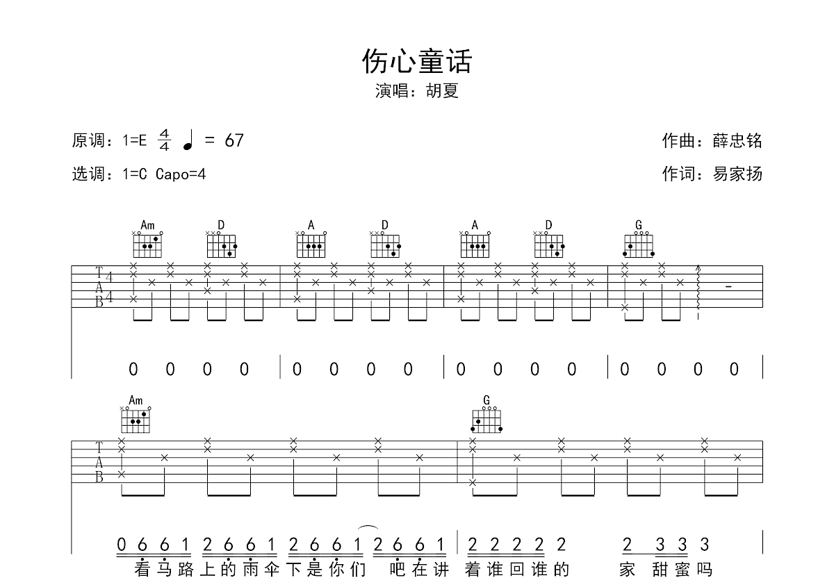 伤心童话吉他谱预览图