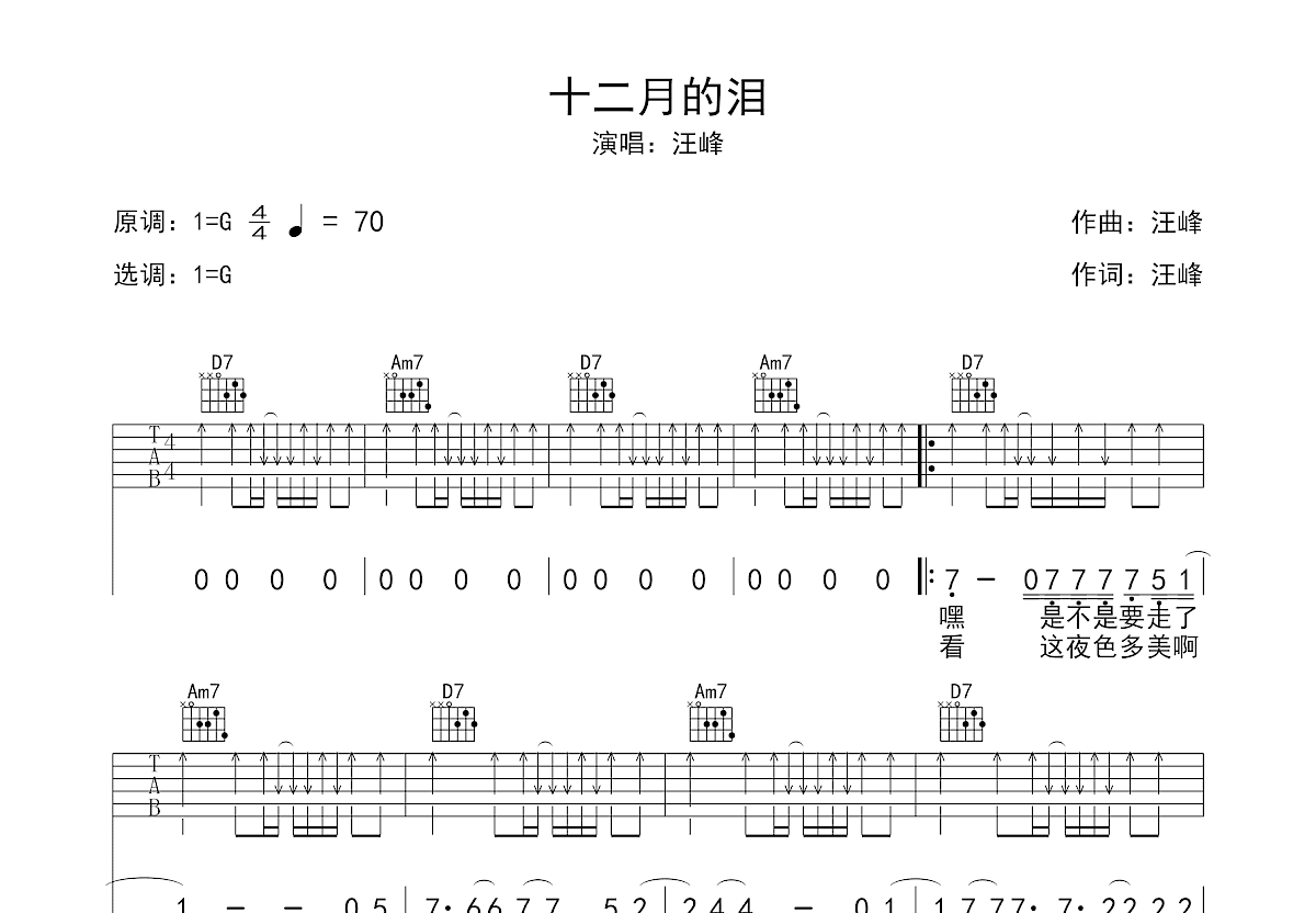 十二月的泪吉他谱预览图