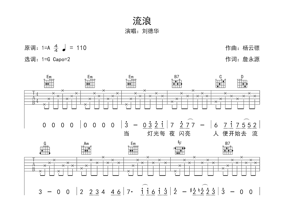 流浪吉他谱预览图