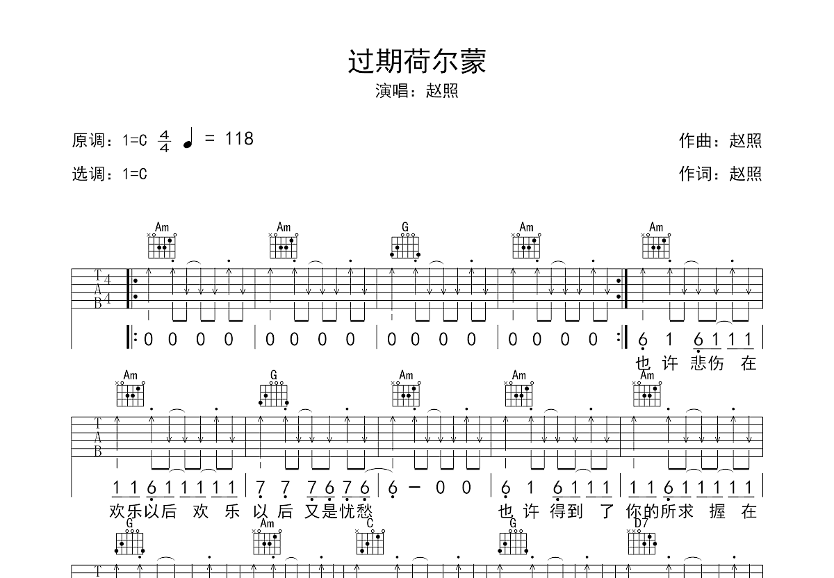 过期荷尔蒙吉他谱预览图