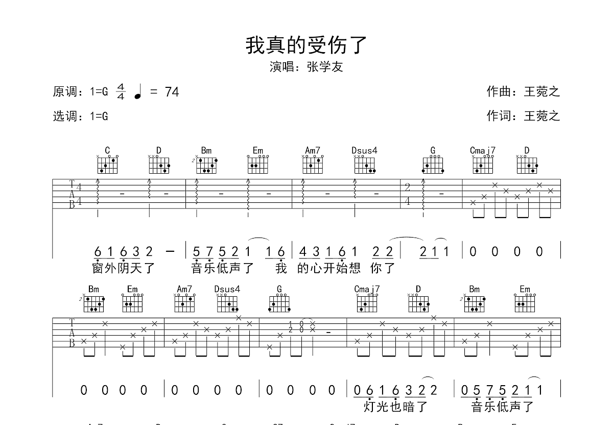 我真的受伤了吉他谱预览图