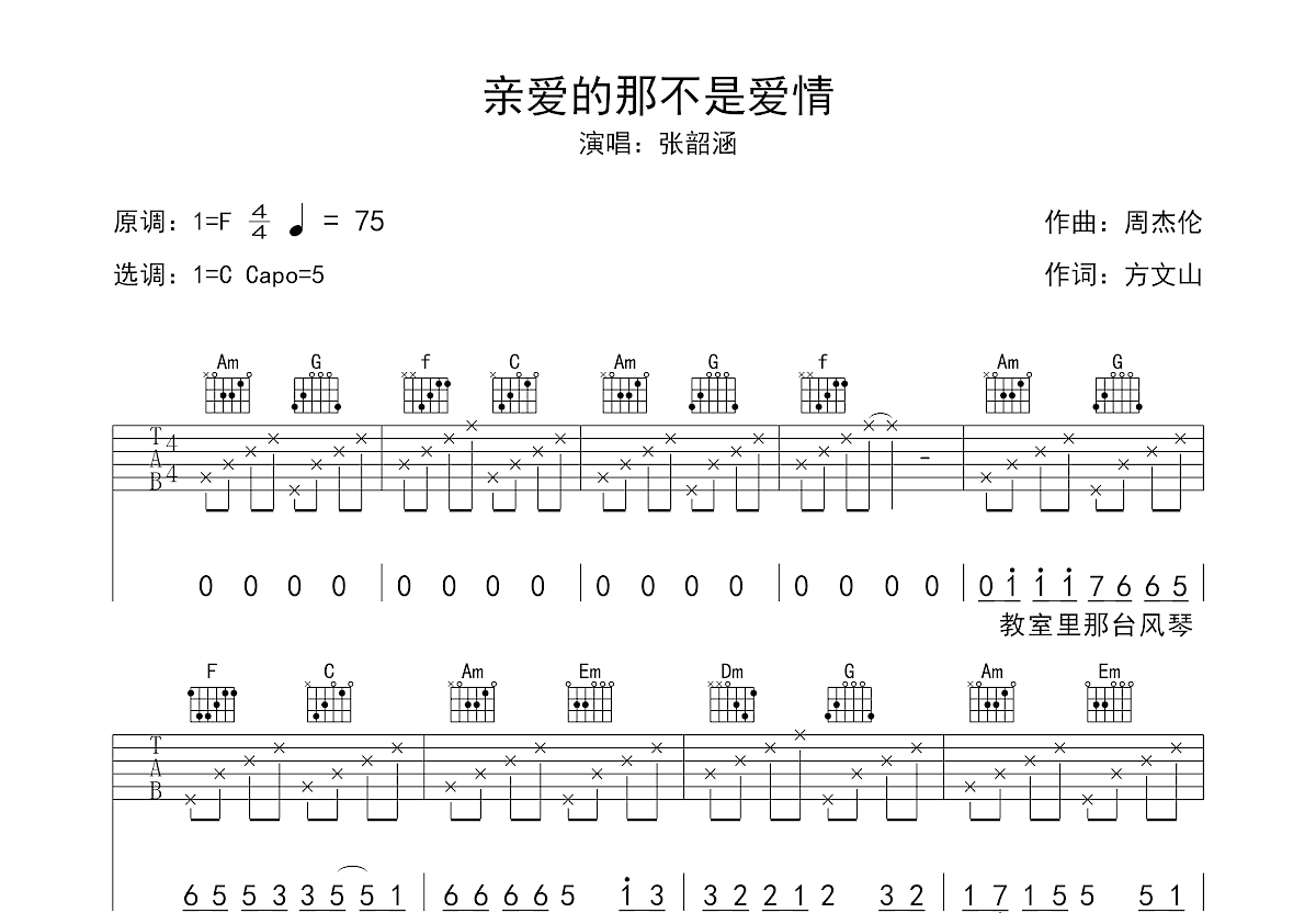 亲爱的那不是爱情吉他谱预览图