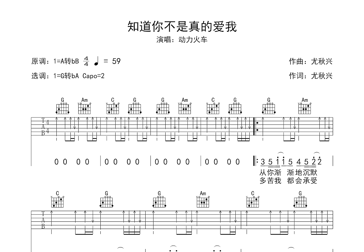 知道你不是真的爱我吉他谱预览图