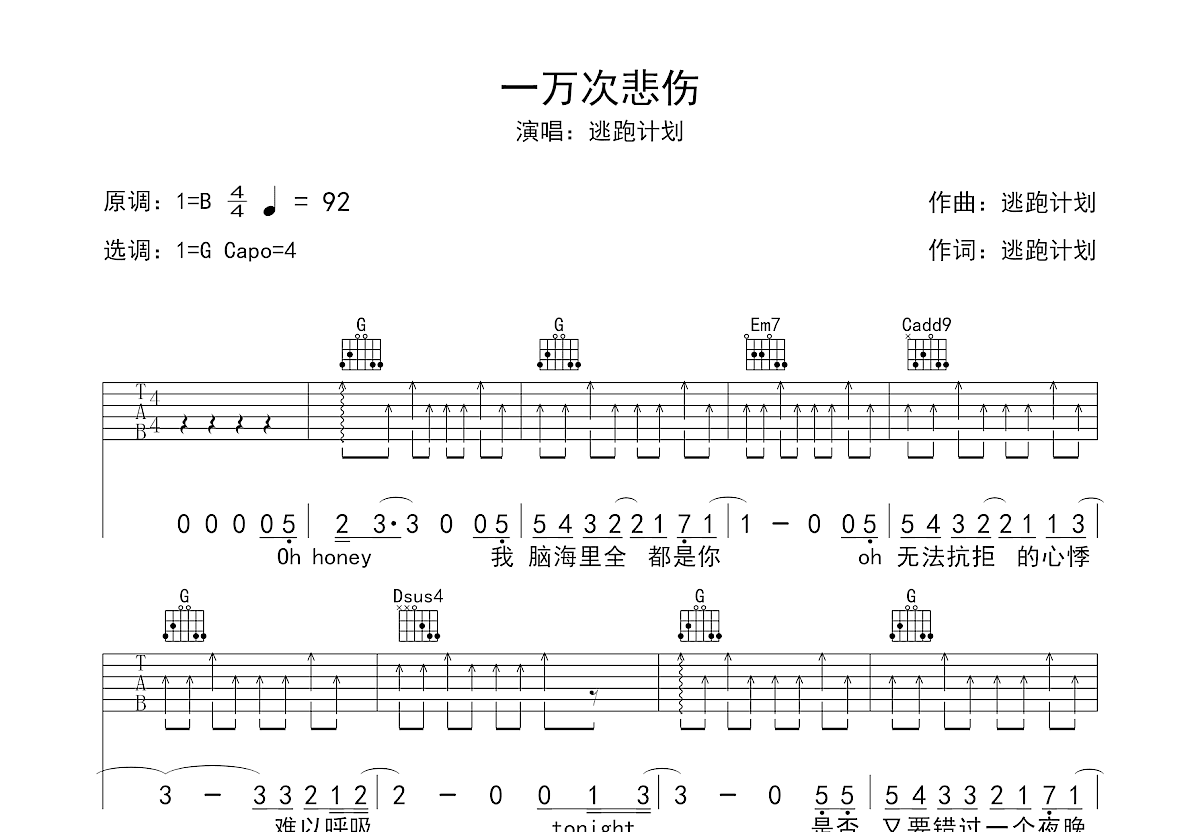 一万次悲伤吉他谱预览图