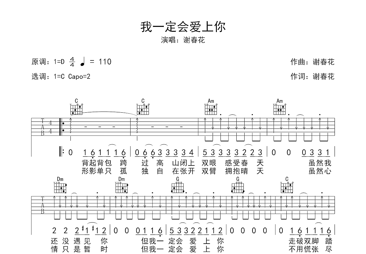 我一定会爱上你吉他谱预览图