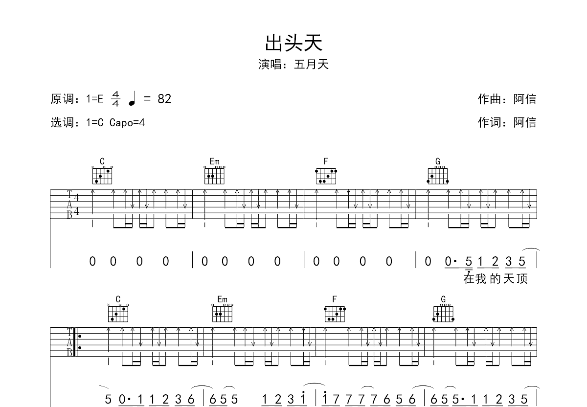 出头天吉他谱预览图