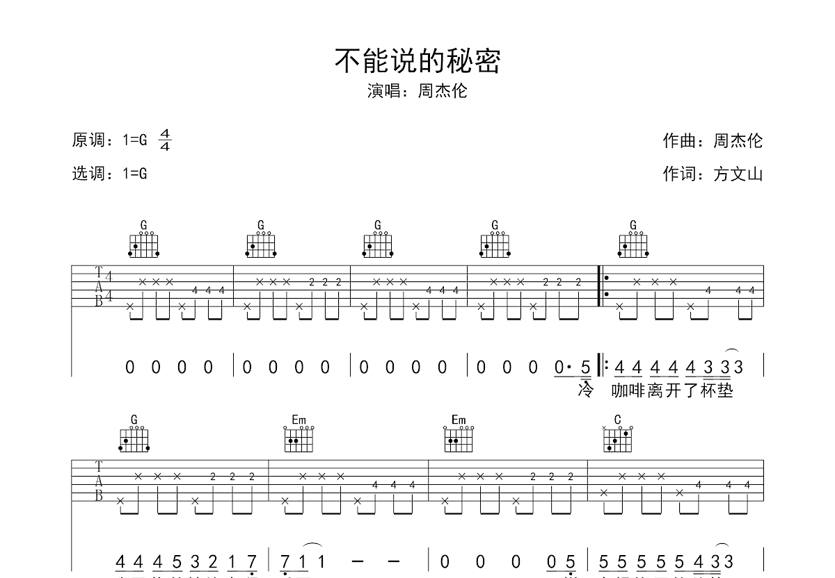 不能说的秘密吉他谱预览图