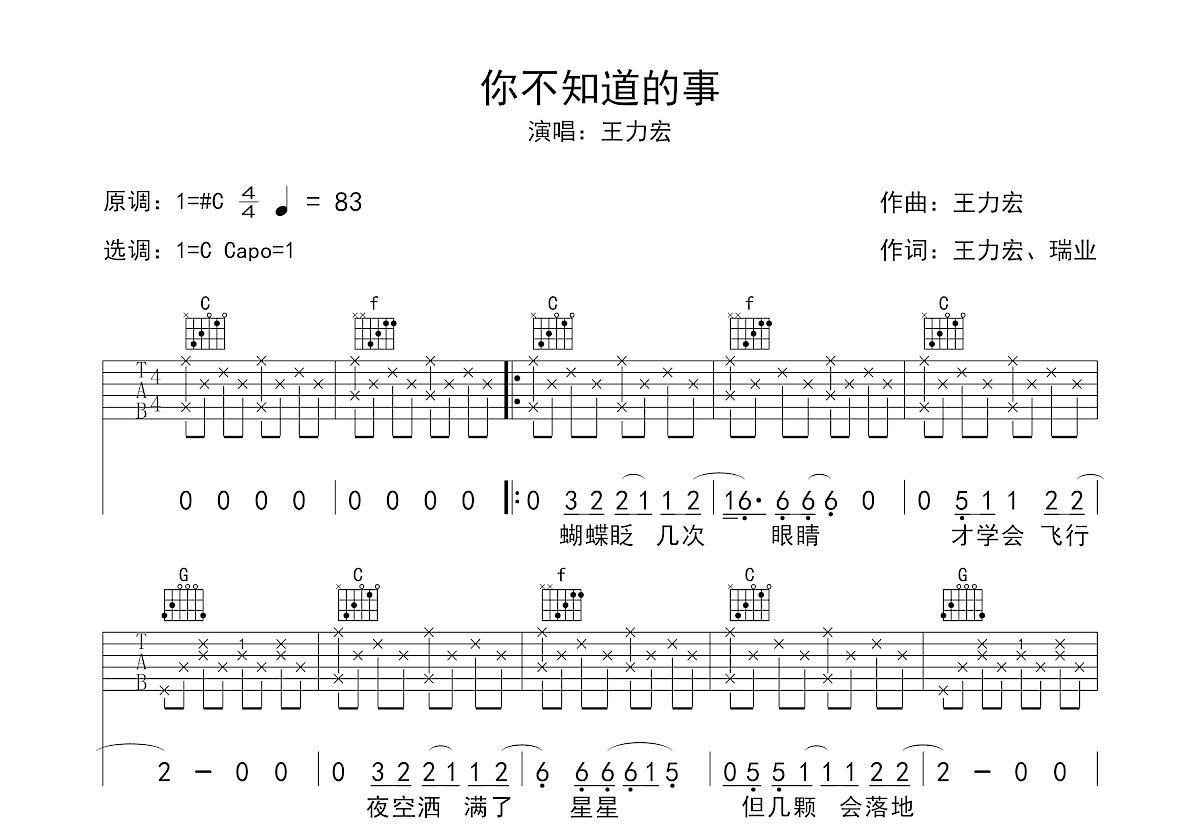 你不知道的事吉他谱预览图