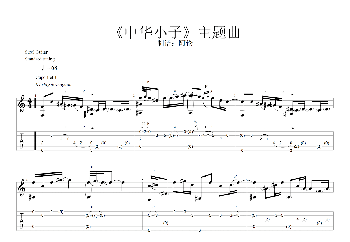 中华小子主题曲吉他谱预览图