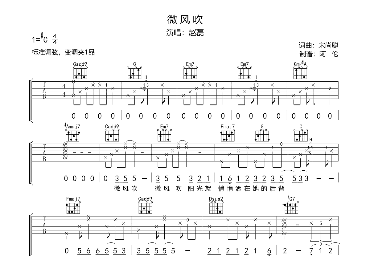 微风吹吉他谱预览图