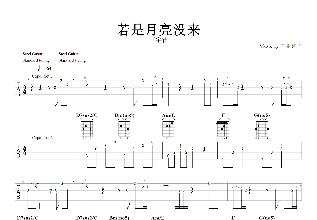 若是月亮没来吉他谱预览图