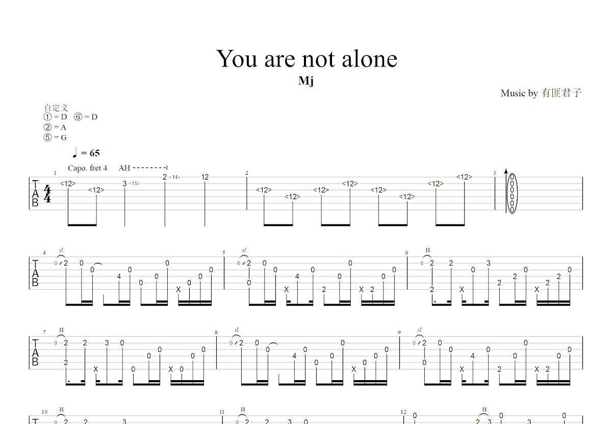 You are not alone吉他谱预览图