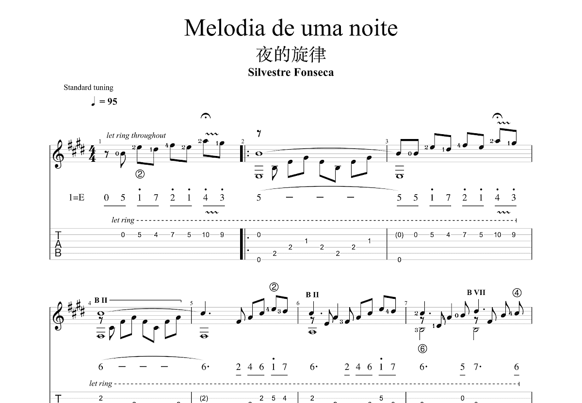 Melodia de uma noite吉他谱预览图