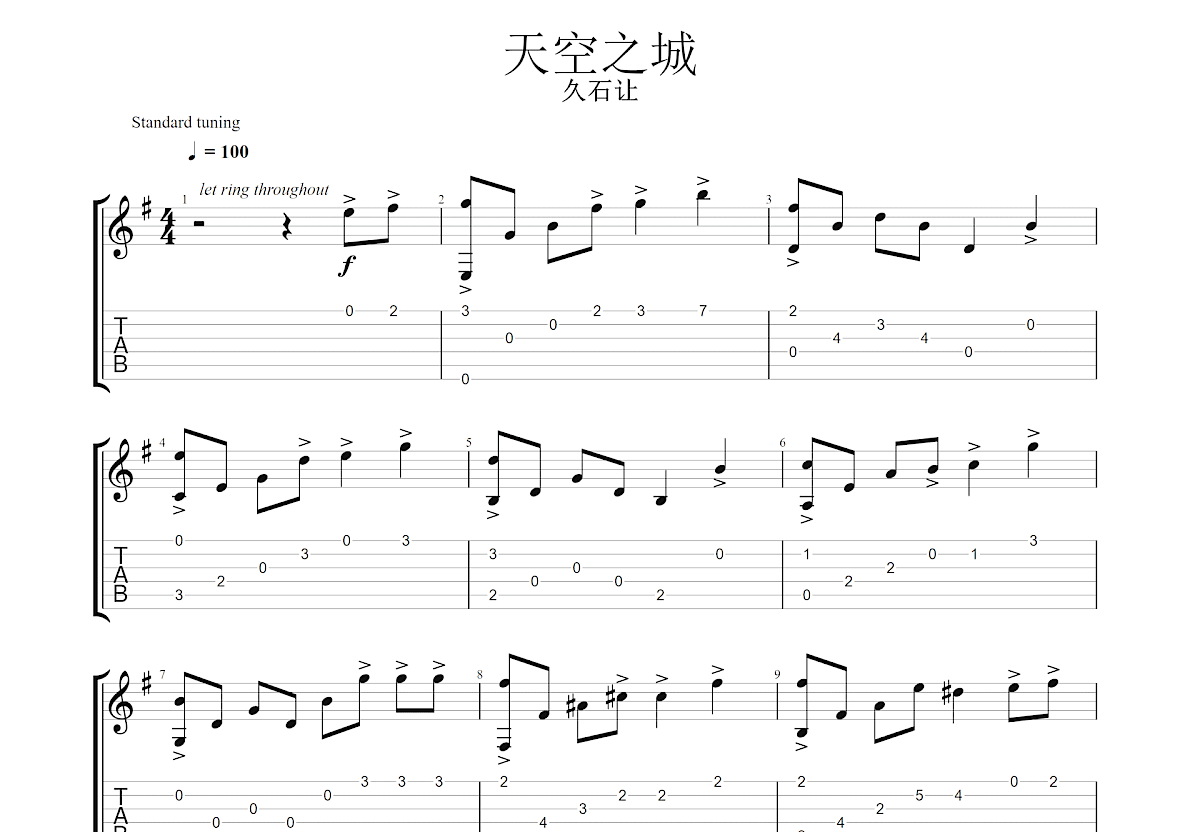 天空之城吉他谱预览图