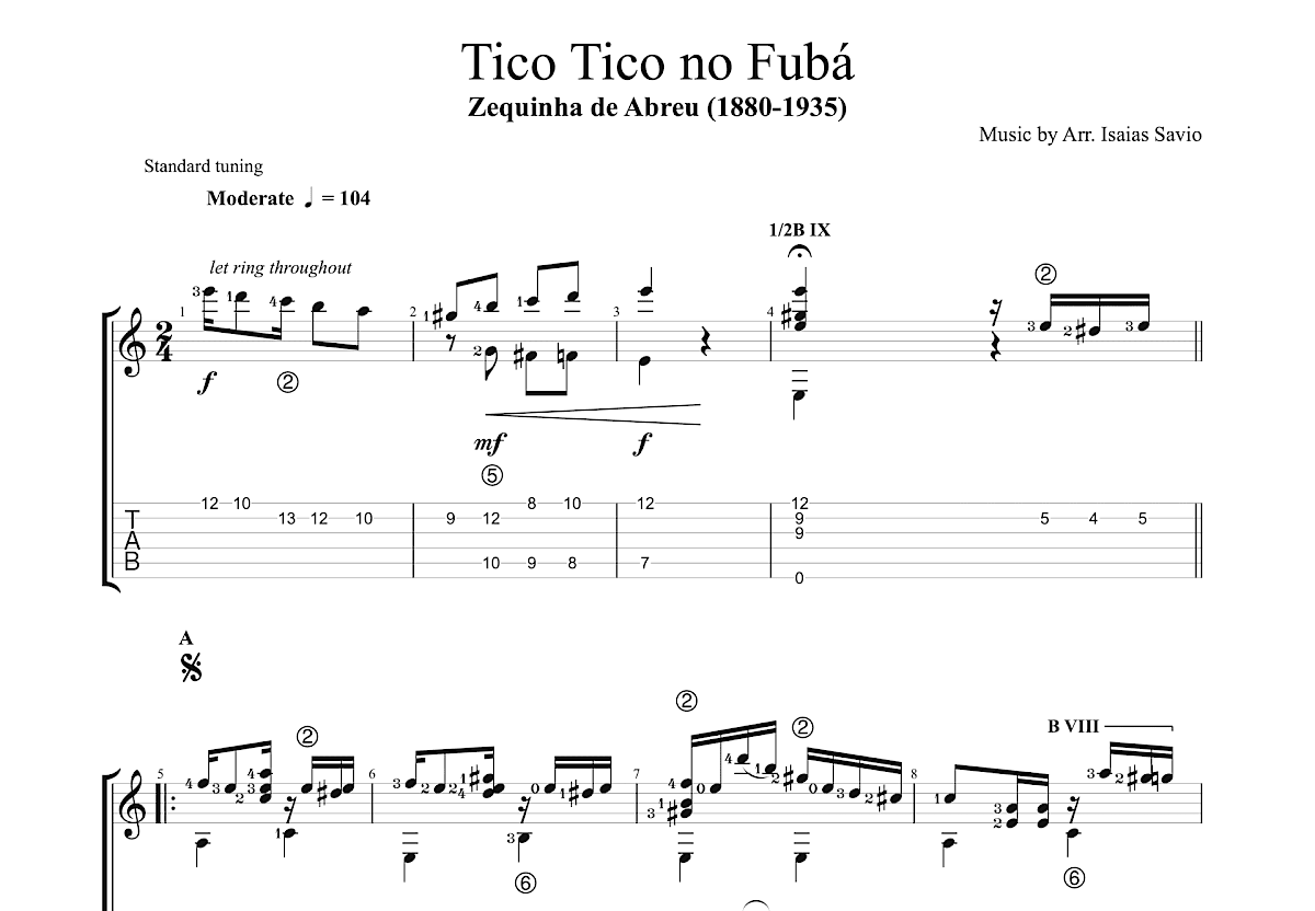 Tico Tico no Fubá吉他谱_Arr. Isaias Savio_C调古典