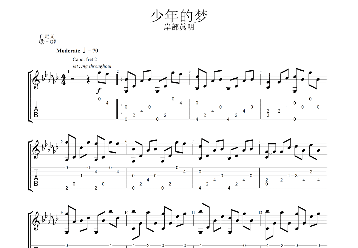 少年的梦吉他谱_岸部眞明_E调指弹