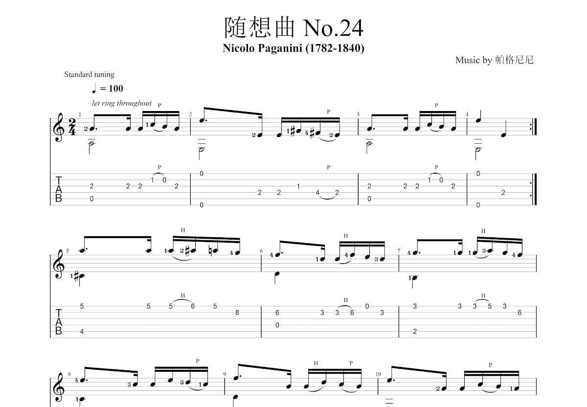 随想曲 No.24吉他谱预览图