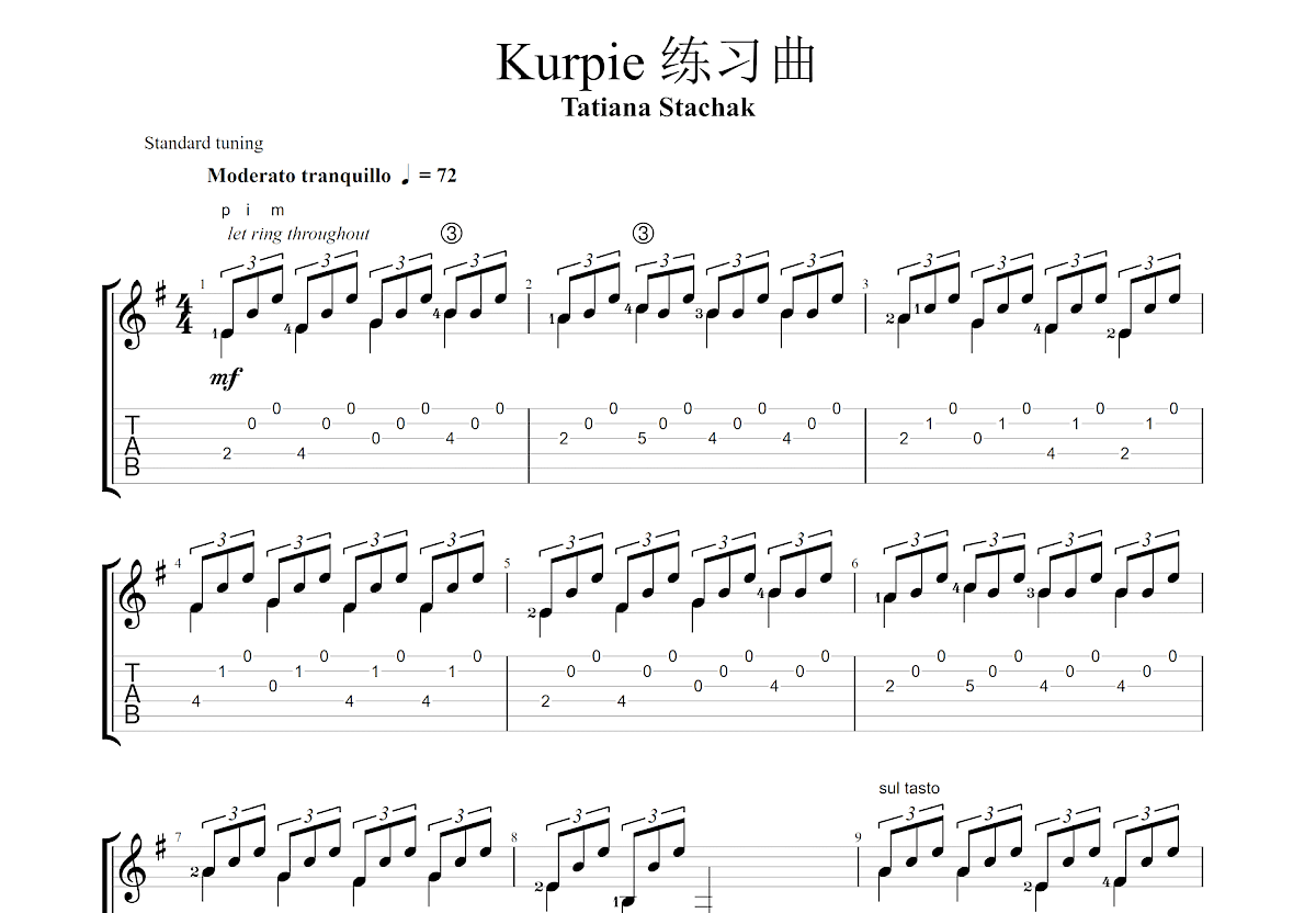 Kurpie 练习曲吉他谱预览图