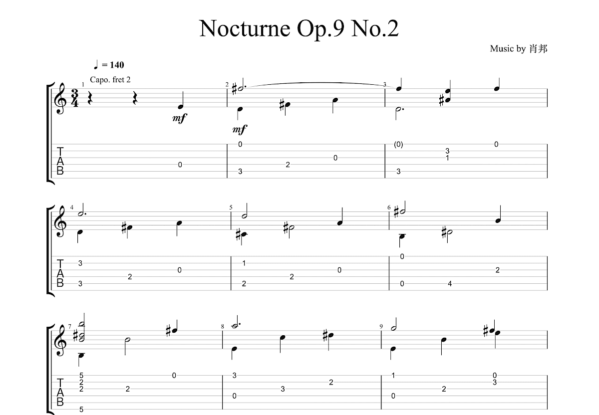 Nocturne Op.9 No.2吉他谱预览图