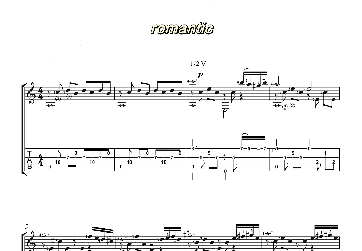 romantic吉他谱预览图