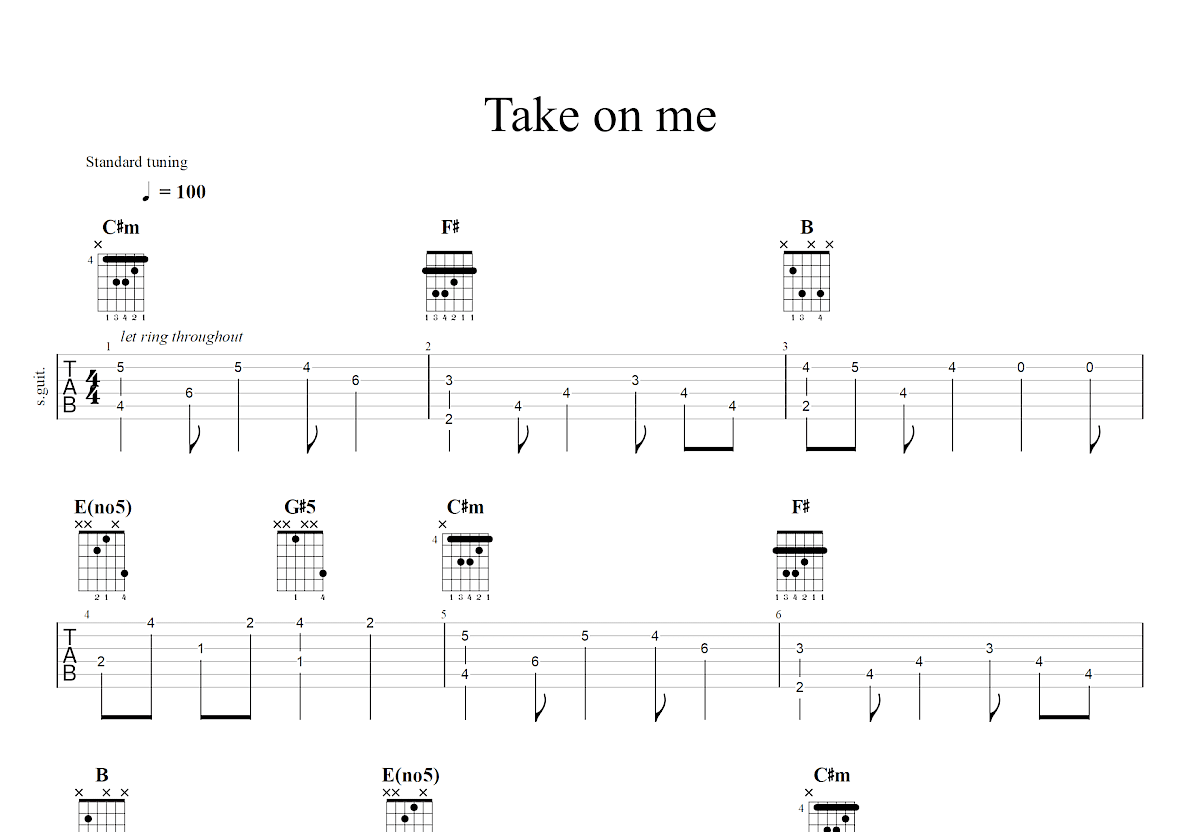 Take on me吉他谱预览图