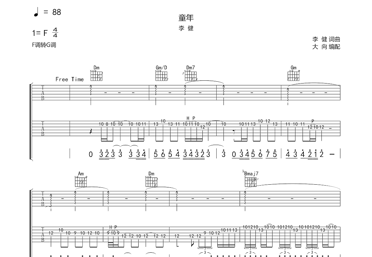 童年吉他谱预览图