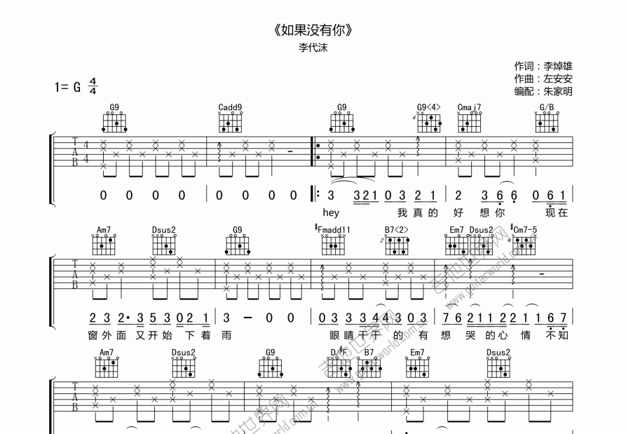 如果没有你吉他谱预览图