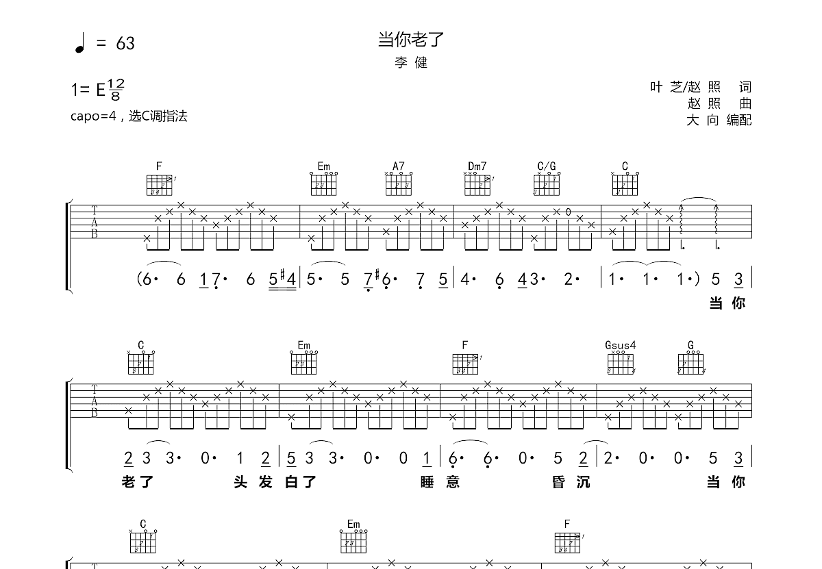 当你老了吉他谱