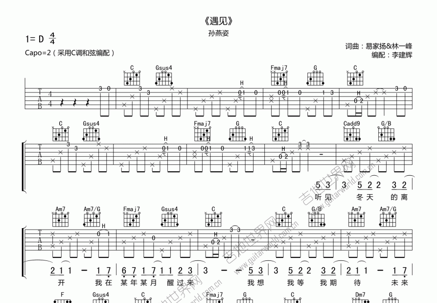 遇见吉他谱预览图