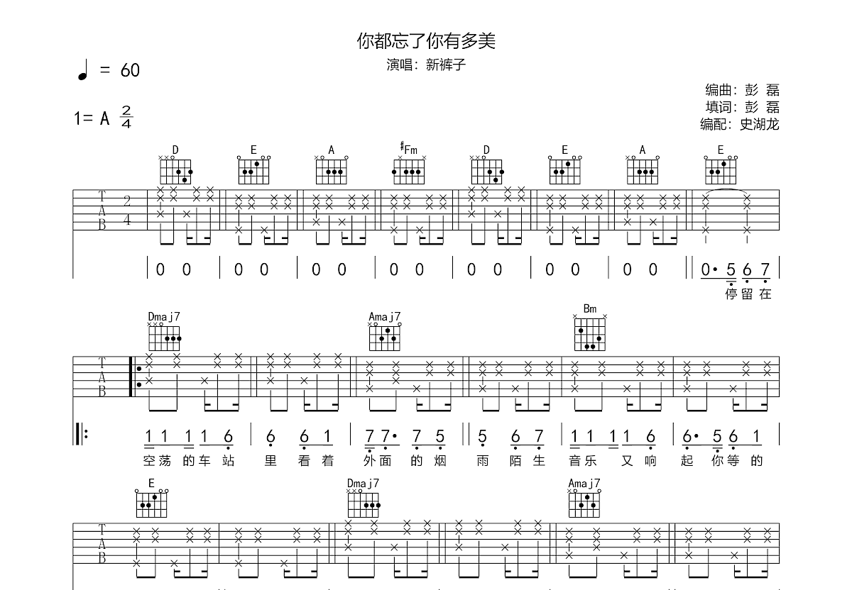 你都忘了你有多美吉他谱预览图