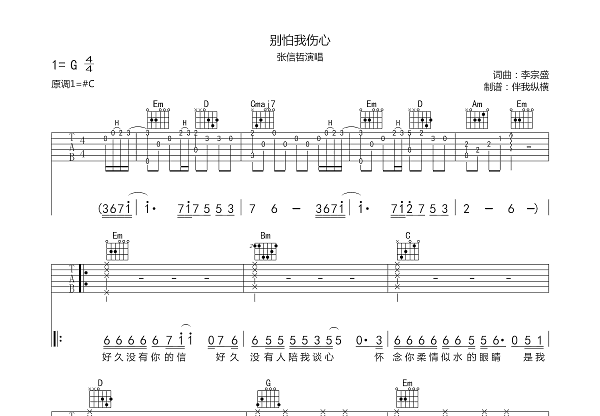 别怕我伤心吉他谱预览图