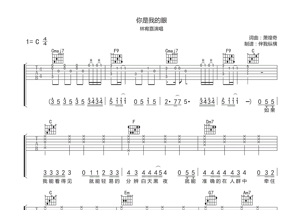你是我的眼吉他谱预览图