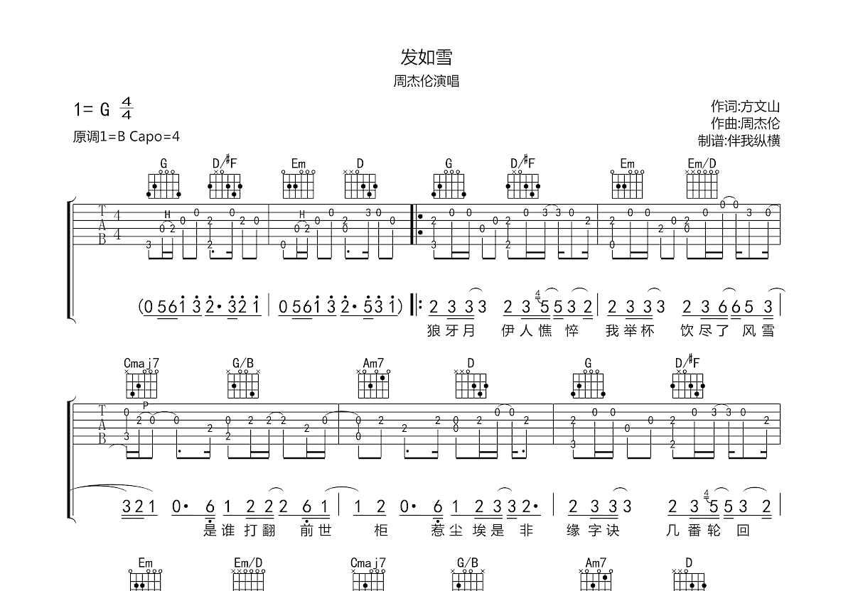 发如雪吉他谱预览图
