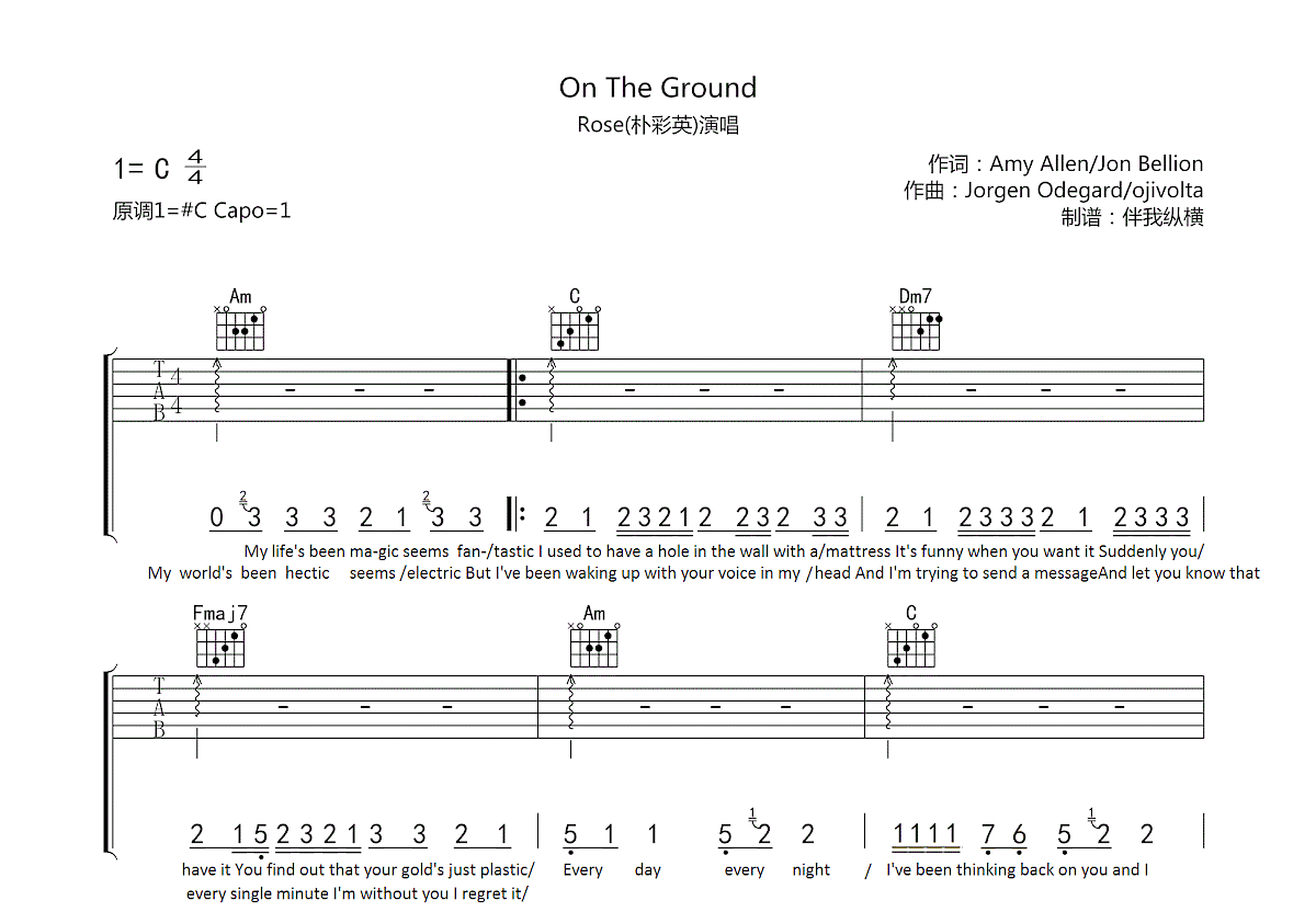 On The Ground吉他谱预览图