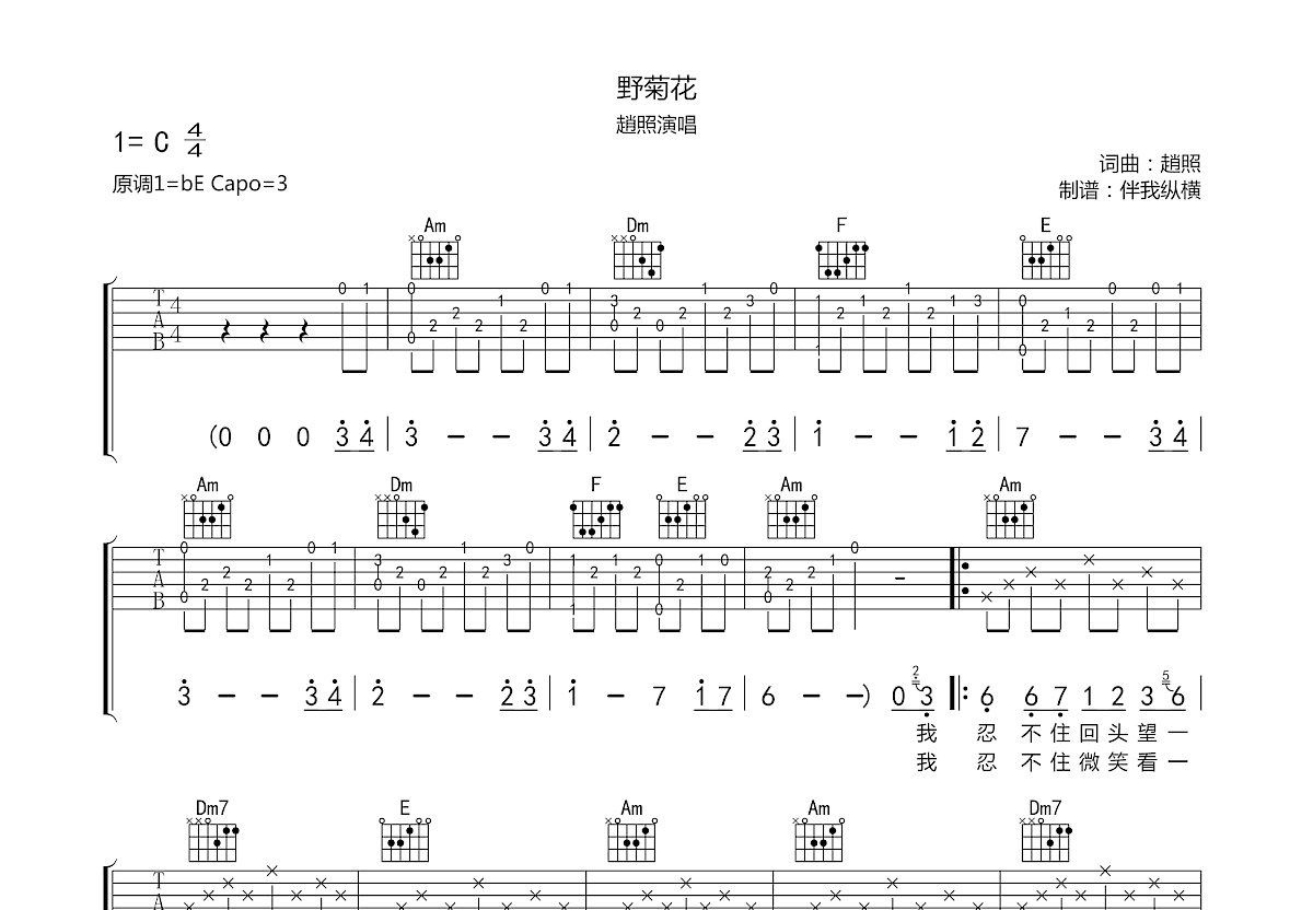 野菊花吉他谱预览图