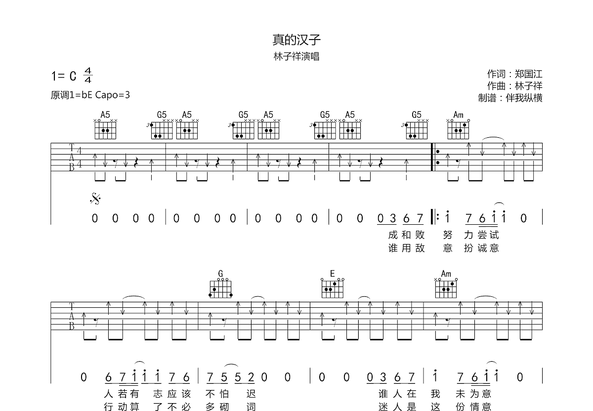 真的汉子吉他谱预览图